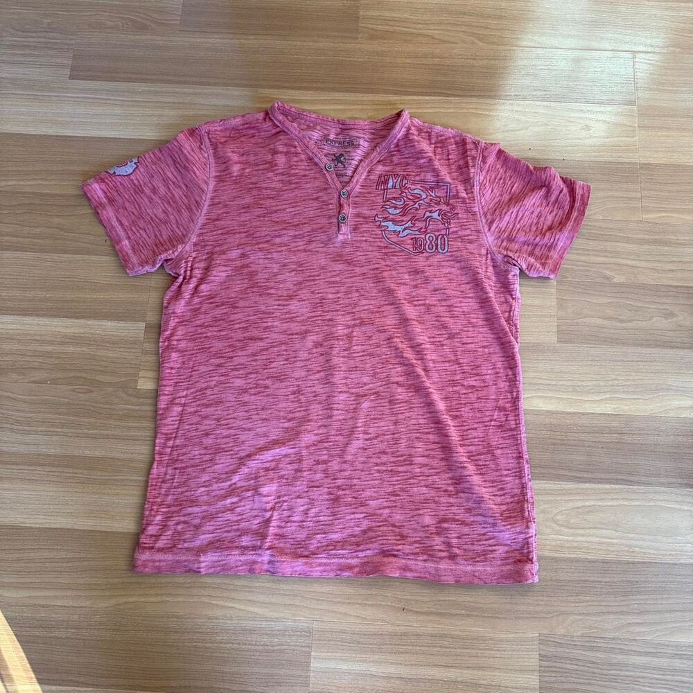 Express Men's Pink and Red Shirt